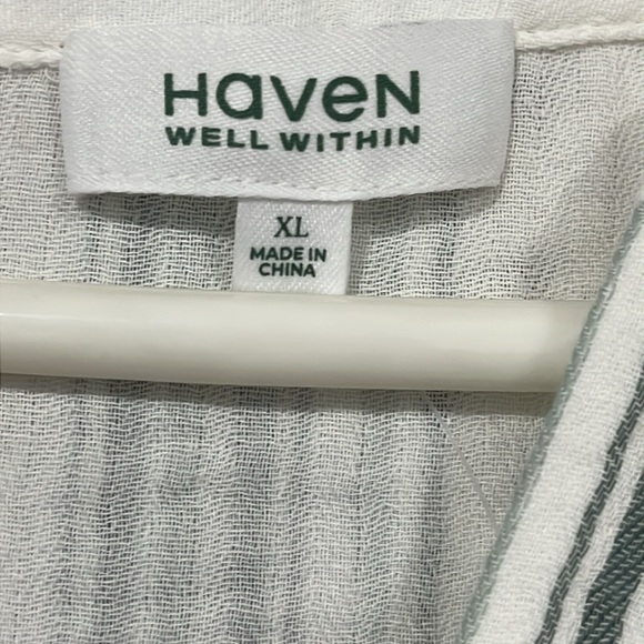 Haven White Gray Maxi Dress Muumuu Short Sleeve Cotton Gauze Striped Loungewear - Picture 11 of 16